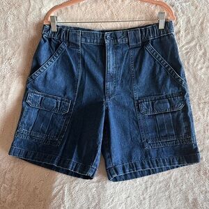 Savane Men's Blue Denim Cargo Shorts Heavy Thick Cotton Size 34 Multiple Pockets